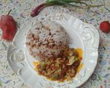 A picture of step 8 of Rice and beans with sauce.