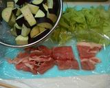 A picture of step 1 of Stir-Fried Pork, Lettuce and Eggplant with Miso.