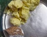 A picture of step 1 of Nariyal mithai.