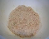 A picture of step 2 of Simmered Aburaage Filled with Ground Chicken and Tofu.
