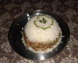 A picture of step 4 of Hyderabadi biryani with raita.