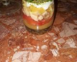 A picture of step 9 of Kunafa and Qashtalia Decorated with Oranges, Strawberries, and Bananas.