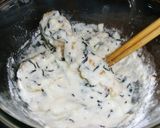 A picture of step 1 of Fried Chikuwa Fishcake Sticks and Hijiki Seaweed using Flour and Potato.