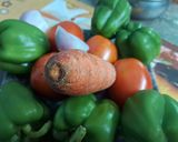 A picture of step 1 of Tri colour saucey vegetable salad.
