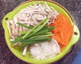 A picture of step 1 of Chicken and King Oyster Mushroom Spring Rolls with Vegetables.