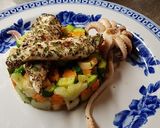 A picture of step 7 of Branzino with Vegetable Caponata and Cuttlefish.