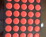 A picture of step 3 of Red macaroons with golden heart#themechallenge.