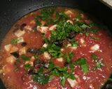 A picture of step 3 of Gnocchetti sardi with black olive and sword fish ragu.