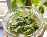 A picture of step 4 of Nutty Wild garlic pesto and feta pasta 🍝.