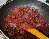 A picture of step 6 of Kerala style beetroot pickle.