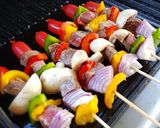 A picture of step 1 of Beef and Vegetables Kebab with Frenchfries.