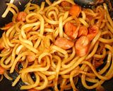 A picture of step 5 of Stir Fried Udon Noodles with Melting Cheese and Fluffy Eggs.