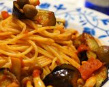 A picture of step 5 of Pasta with Eggplant and Tomato Sauce.