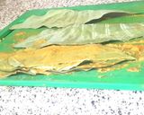 A picture of step 2 of Patra with Green Chutney.