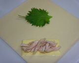 A picture of step 5 of Spring Rolls Filled With Chicken Tenders and Cheese, Accented with Shiso.