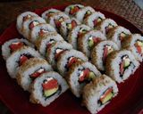 A picture of step 16 of California Rolls (with Tips on Cutting the Rolls).