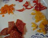 A picture of step 2 of pizza egg omelet.