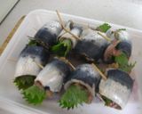 A picture of step 3 of Grilled Sardine Rolls with Umeboshi and Shiso Leaves.
