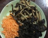 A picture of step 1 of Hot and Sour Soup with Tofu and Bamboo Shoots.