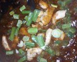 A picture of step 4 of Mongolian chicken gravy with rice.
