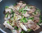 A picture of step 6 of Stamina Building Garlic Shoots & Pork Belly Miso Stir-fry.