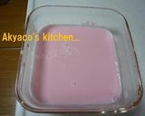A picture of step 2 of Tricolored Agar-based Milk Jelly with Shaved Ice Syrup for the Japanese Doll Festival.