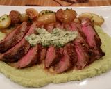 A picture of step 8 of Strip Steak with Cauliflower puree and roasted garlic potatoes.