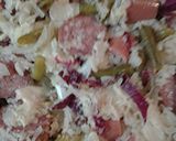 A picture of step 3 of Sauerkraut Radicchio, green beans, sausage and hotdog casserole.