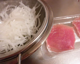 A picture of step 1 of Easy Rolled-Up Cured Ham and Onion Salad.