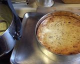 A picture of step 7 of Smoked Salmon and Blue Cheese Cheesecake with an Avocado Cream Topping.