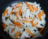 A picture of step 2 of Daikon Radish Skin and Carrot Kinpira.