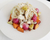 A picture of step 4 of Sautéed Chicken and Apples with Roasted Sweet Potatoes and Radishes.