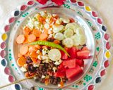 A picture of step 3 of Kala chana with vegetable fruit chaat (Black chickpeas for protein packed Breakfast).