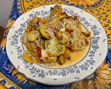 Une image de l'étape 23 de Gratin de courgettes jaunes et poivrons bicolores au jambon, mozzarella et crème de parmesan.