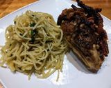 Foto del paso 6 de la receta: Muslos en hierbas y champiñones con fideos al ajo y perejil