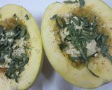 A picture of step 2 of Spaghetti squash with Pesto Sauce.