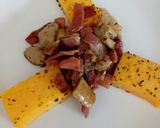 A picture of step 4 of Speck and porcini with grilled polenta.