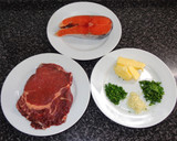Foto del paso 1 de la receta: Bistec y salmón grillado con mantequilla de hierbas