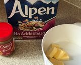 A picture of step 1 of Alpen and Lotus biscoff squares.