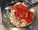 Une image de l'étape 9 de Salade de pâtes marinée aux tomates, concombre, courgette, oignon de roscoff et Lonzo.