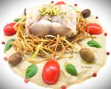 Foto del passaggio 7 della ricetta Coda di rospo con crema di melanzane e porro fritto