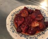 Une image de l'étape 1 de Compote de rhubarbe et pêches de vigne à la vanille.