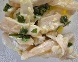 A picture of step 2 of Cod Ceviche with Sage, Preserved Lemon, and Vanilla-Infused Oil.