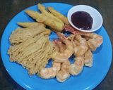 รูปขั้นตอนการทำที่ 3 ของ กุ้ง,ข้าวโพดอ่อน,เห็ดเข็มทอง,ชุบแป้งทอด,ซอสทงคัตสึ - คีโต