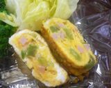 A picture of step 2 of Tamagoyaki Japanese Omeletes for Bentos (Green Pepper and Ham).