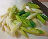 A picture of step 1 of Easy Pork Shoulder Kakuni (Simmered Pork Cubes) with Leeks.