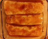 A picture of step 12 of Taisen's beef and bean enchiladas.