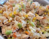 A picture of step 6 of Salmon, Mushroom, and Edamame Quinoa Rice.