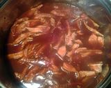 A picture of step 1 of Leftover chicken shredded in batch88 barbecue sauce.
