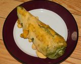 A picture of step 4 of Bajji (fritter) with stuffed Anaheim Chilies.